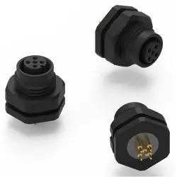 Panel socket, M12, 4 pole, solder connection, straight, 643220100604