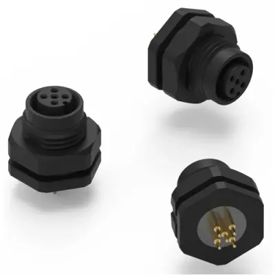 Panel socket, M12, 4 pole, solder connection, straight, 643220100604 - 1