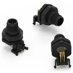 Panel plug, M12, 4 pole, solder connection, angled, 643230100404