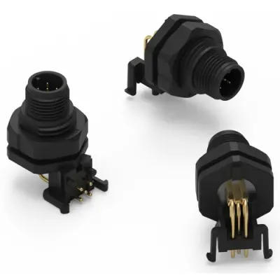 Panel plug, M12, 5 pole, solder connection, angled, 643230100405 - 1