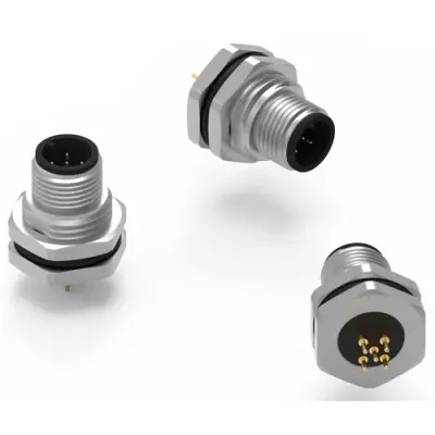 Panel plug, M12, 4 pole, solder connection, straight, 643250100604 - 1
