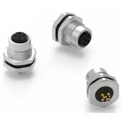 Panel socket, M12, 4 pole, solder connection, straight, 643260100604