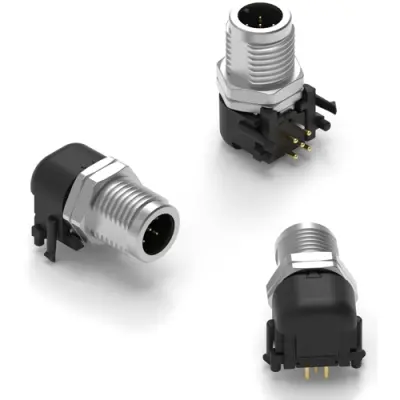 Panel plug, M12, 8 pole, solder connection, angled, 643270100308 - 1