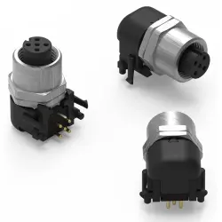 Panel socket, M12, 5 pole, solder connection, angled, 643280100305