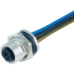 Panel socket, M12, 5 pole, strand connection, screw locking, straight, 09 3442 87 05