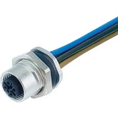 Panel socket, M12, 5 pole, strand connection, screw locking, straight, 09 3442 87 05 - 1