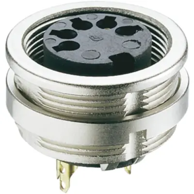 Panel socket, 5 pole, solder cup, screw locking, straight, 0304 05 - 1