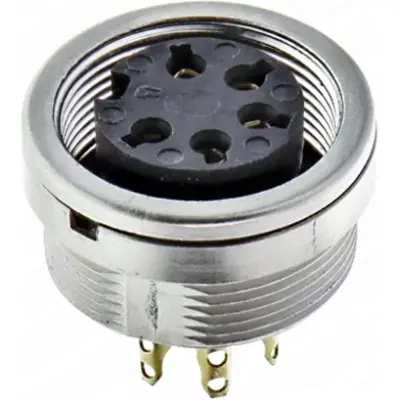 Panel socket, 5 pole, solder cup, screw locking, straight, 0304 05-1 - 1