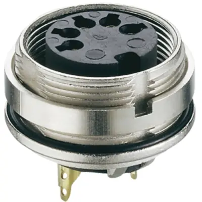 Panel socket, 4 pole, solder cup, screw locking, straight, 0305 04 - 1