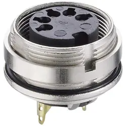 Panel socket, 5 pole, solder cup, screw locking, straight, 0305 05