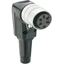 Jack, 5 pole, solder cup, screw locking, angled, WKV 50