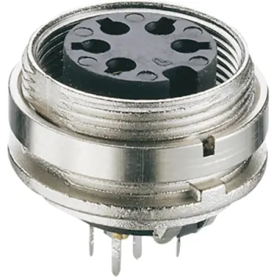 Panel socket, 6 pole, solder cup, screw locking, straight, KGR 60 - 1