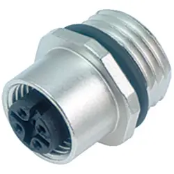 Panel socket, M12, 4 pole, solder connection, screw locking, straight, 86 0232 0002 00004