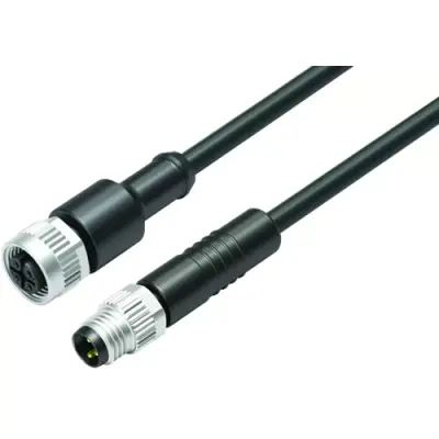Sensor actuator cable, cable plug, straight to cable socket, straight, 4 pole, 2 m, PUR, black, 4 A, 77 3430 3405 50004-0200 - 1