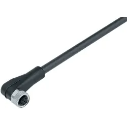 Sensor actuator cable, M8-cable socket, angled to open end, 5 pole, 2 m, PUR, black, 3 A, 77 3408 0000 50005-0200