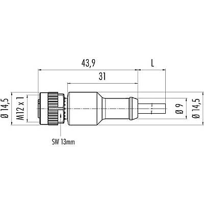 Sensor actuator cable, M12-cable socket, straight to open end, 4 pole, 2 m, PVC, gray, 4 A, 77 4430 0000 20004-0200 - 2
