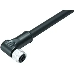 Sensor actuator cable, M12-cable socket, angled to open end, 3 pole + PE, 5 m, PUR, black, 12 A, 77 0694 0000 50704-0500