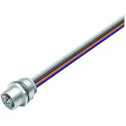 Panel socket, M12, 4 pole + FE, strand connection, screw locking, straight, 09 0642 400 05