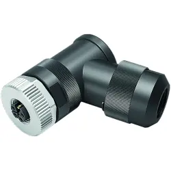 Jack, M12, 4 pole + PE, screw connection, screw locking, angled, 99 0700 370 05