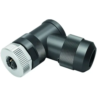 Jack, M12, 4 pole + PE, screw connection, screw locking, angled, 99 0700 370 05 - 1