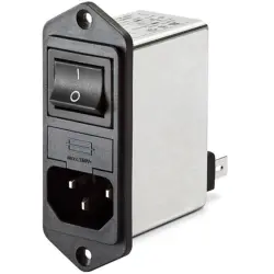 IEC inlet filter C14, 50 to 400 Hz, 10 A, 250 VAC, 340 µH, faston plug 6.3 mm, FN282-10-06