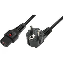 Power cord, Europe, plug type E + F, angled on C13 socket, straight, H05VV-F3G1.0 mm², black, 2 m, IL13-EU1-H05-3100-200