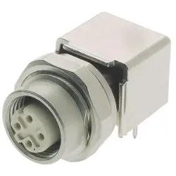 Panel socket, M12, 4 pole, solder connection, screw locking, angled, 21033814410