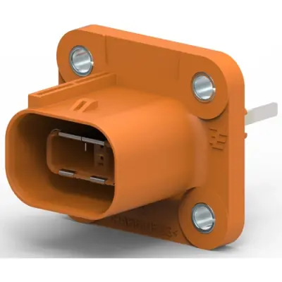 Panel plug, equipped, 4 pole, connector, 2 rows, orange, 1-2103396-5 - 1