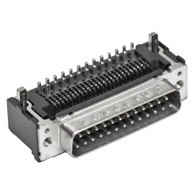 D-Sub plug, 15 pole, standard, angled, press-in connection, 3-1393481-3 - 1