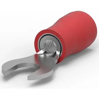 Insulated forked cable lug, 0.3-1.42 mm², AWG 22 to 16, 6.35 mm, M6, red, 321808 - 1