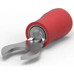 Insulated forked cable lug, 0.3-1.42 mm², AWG 22 to 16, 6.35 mm, M6, red, 321808