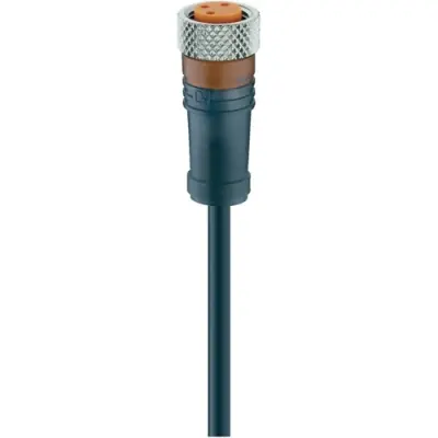 Sensor actuator cable, M8-cable socket, straight to open end, 4 pole, 5 m, PUR, black, 4 A, 18213 - 1