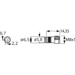 Panel plug, M8, 8 pole, solder connection, screw locking, straight, 88036