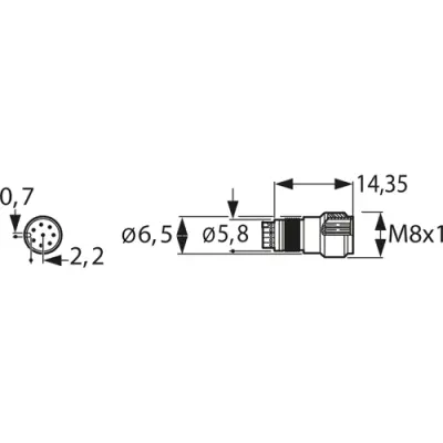 Panel plug, M8, 8 pole, solder connection, screw locking, straight, 88036 - 1
