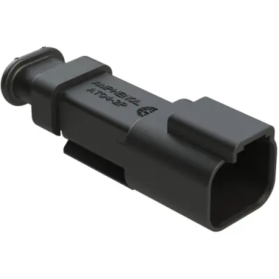 Connector, Housing, pin, male, 2 pole, extended strain relief, AT04-2P-SR02BLK - 1