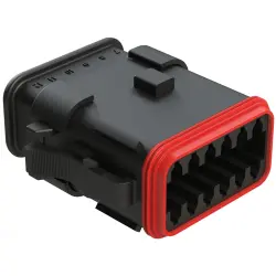 Socket housing, 12 pole, straight, 2 rows, black, AT06-12SB-SRBK