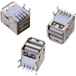 2 x USB-A socket, 8 pole, USB 2.0, solder connection, 61400826021
