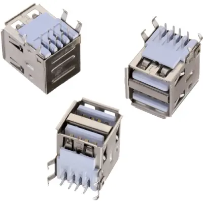 2 x USB-A socket, 8 pole, USB 2.0, solder connection, 61400826021 - 1