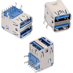 2 x USB-A socket, 18 pole, USB 3.0, solder connection, 692141030100