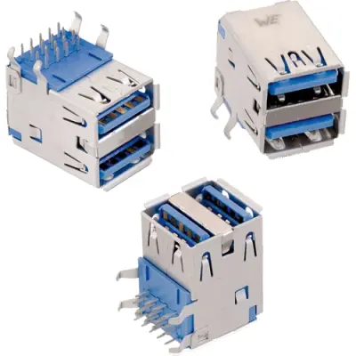 2 x USB-A socket, 18 pole, USB 3.0, solder connection, 692141030100 - 1