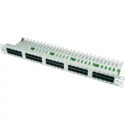 Patch panel, 50 x RJ45, (W x H x D) 480 x 44.2 x 128.3 mm, light gray, 100007041