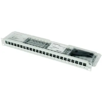 Module carrier, 19 inch, 24 x RJ45, horizontal, 1 row, (W x H x D) 482.6 x 44 x 115 mm, light gray, 100007029 - 1