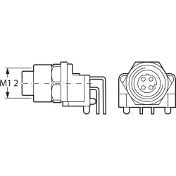 Panel socket, M12, 4 pole, solder pins, screw locking, angled, 934451521