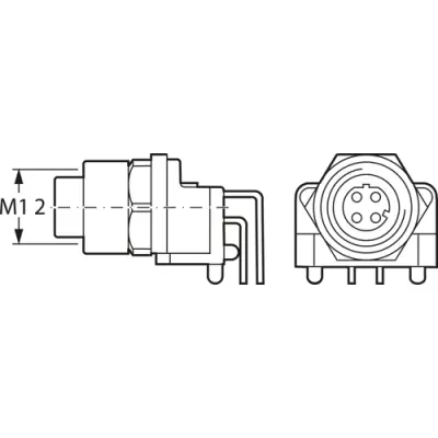 Panel socket, M12, 4 pole, solder pins, screw locking, angled, 934451521 - 1