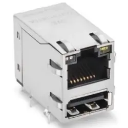 Socket, RJ45, 8 pole, 8P8C, Cat 5, solder connection, through hole, 7497011611A