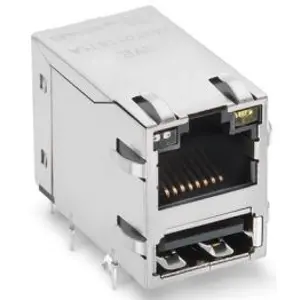 Socket, RJ45, 8 pole, 8P8C, Cat 5, solder connection, through hole, 7497011611A - 1