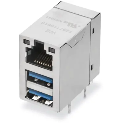 Socket, RJ45, 8 pole, 8P8C, Cat 5e, solder connection, through hole, 7497110616 - 1
