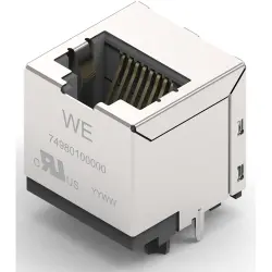 Socket, RJ45, 8 pole, 8P8C, Cat 5, solder connection, through hole, 74980100000