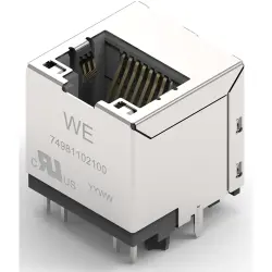 Socket, RJ45, 8 pole, 8P8C, Cat 5e, solder connection, through hole, 74981102100