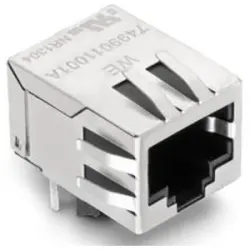 Socket, RJ45, 8 pole, 8P8C, Cat 5, solder connection, through hole, 7499011001A